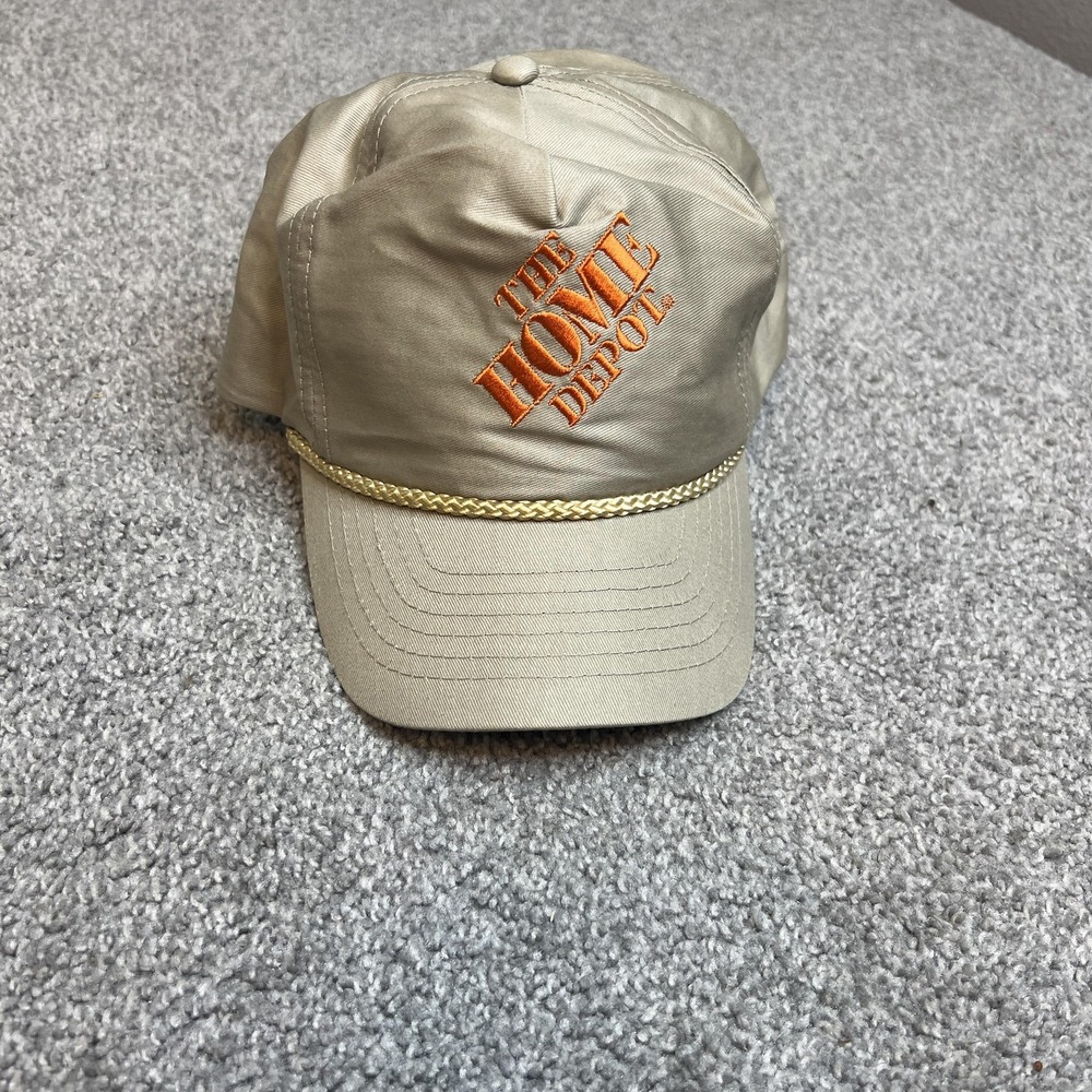 Vintage Home Depot Hat Cap Snap‎ Back Mens Tan Hardware Store Promo Trucker 90s